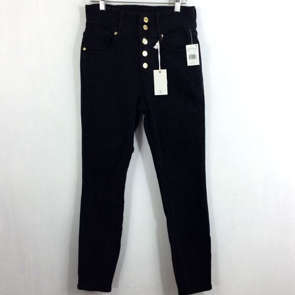 Good American Womens Good Waist Button Fly High Rise Skinny Corset Jeans Black 0 - Picture 8 of 8